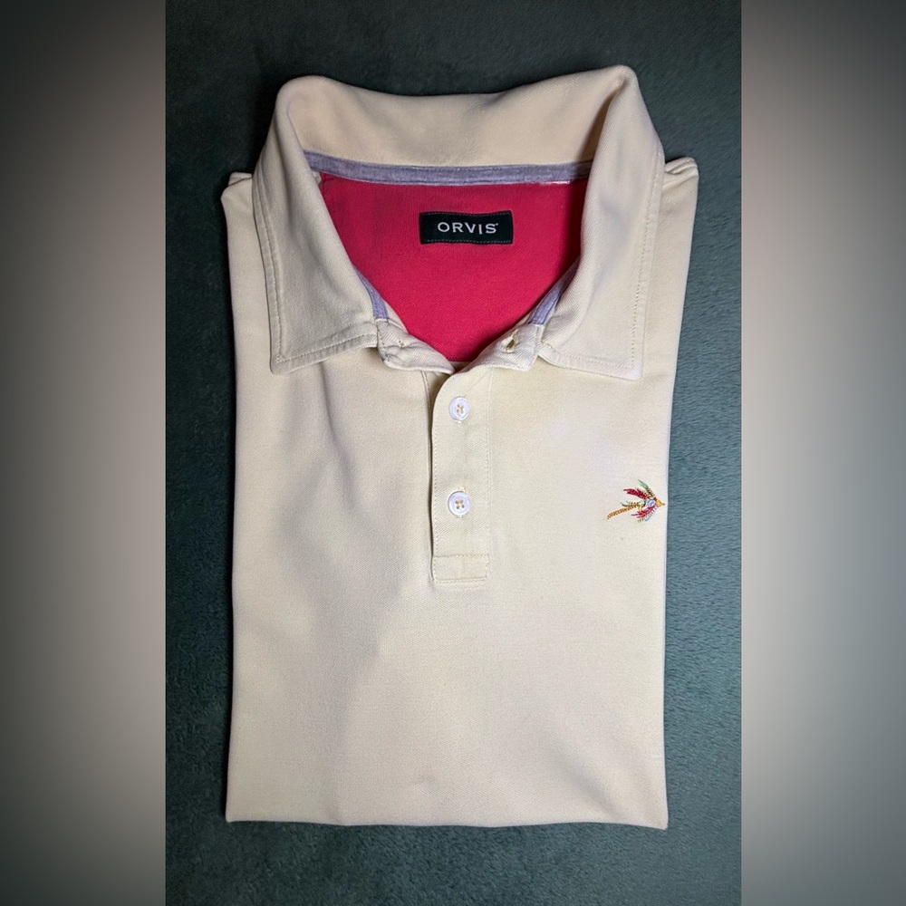 Orvis Lt. Yellow Polo Shirt Classic Cotton Casual, Size: L. (5286)